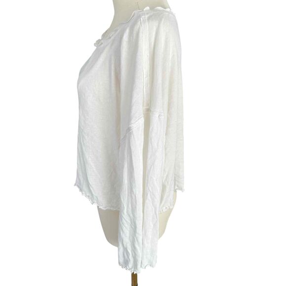 We The Free White Cotton Boat Neck Blouse Long Sleeves Ruffled Trim Medium - Picture 2 of 10